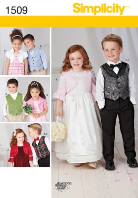 Simplicity Sewing Pattern 1509 Childs Vest Bolero Tie Special Occasion Sizes 3-8 - Image 1 of 4