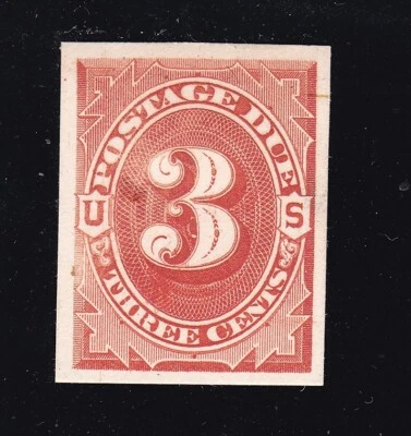 US J3TC 3c Postage Due Trial Color Atlanta Proof in Scarlet on Thin Card - Image 1 of 2