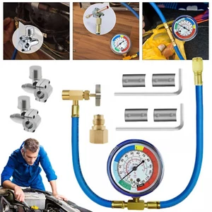 Self-Sealing R134A Refrigeran Recharge Hose Kit Car AC-Charge Hose With Gauge - Picture 1 of 14