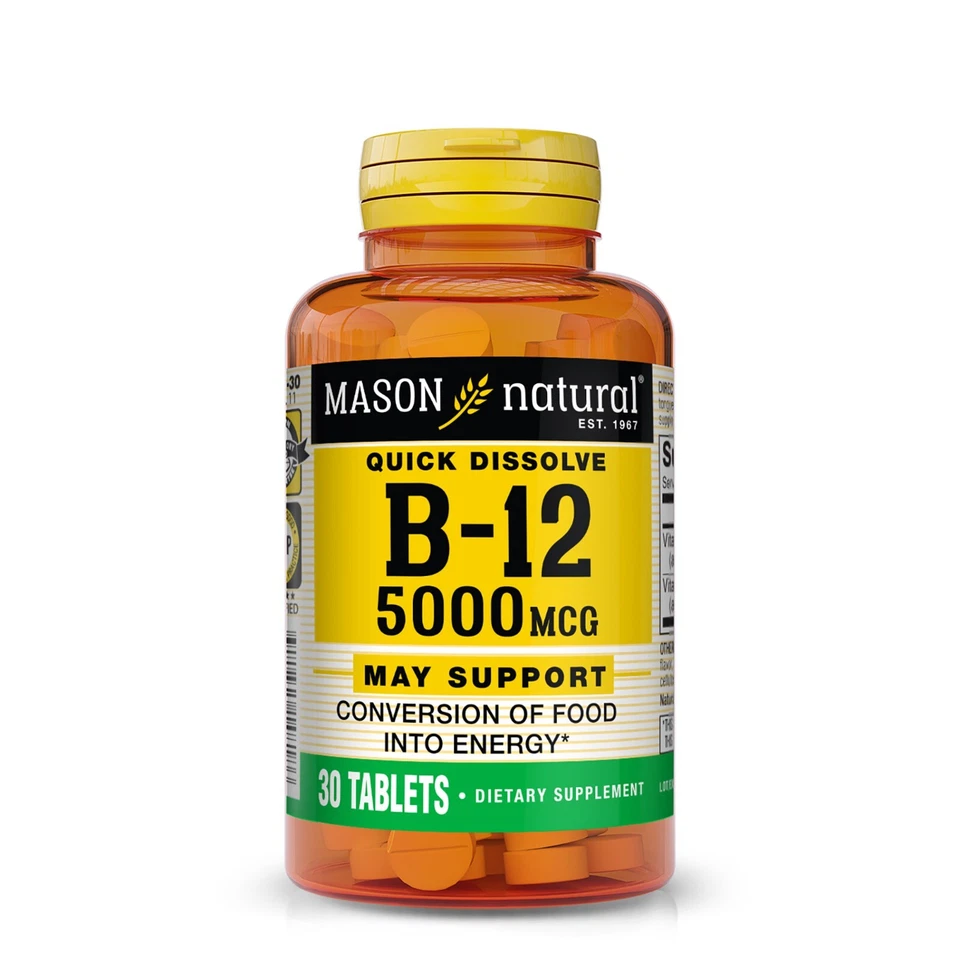 Mason Natural Vitamina B12 5.000 mcg - Conversión de Alimentos en Energía, 30 Comprimidos Foto 1 de 4