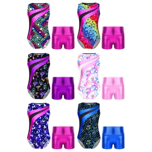 Kids Girls Leotard 2Pcs Bodysuit With Shorts Set Athletic Dance Outfits Ballet - Picture 1 of 73