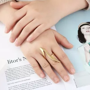 Anello Donna Acciaio Inox Elementi Dito Festa Iperbole Colore Oro Gioielli - Foto 1 di 12
