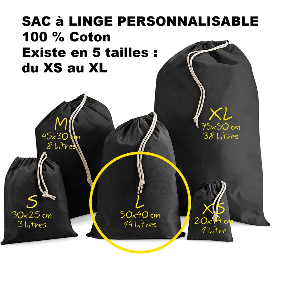 SAC à LINGE NOIR a personnaliser crèche vetements enfants Taille L Modèle Grand - Photo 1/1