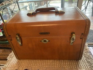 Vintage 1950’s Samsonite Shwayder Bros Leather Luggage Train Case Brown - No Key - Bild 1 von 10