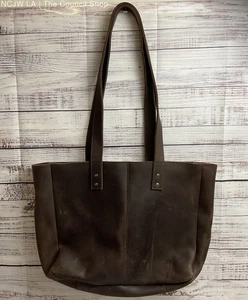 Vintage L.L. Bean Large Brown Leather Tote Bag - Picture 1 of 4