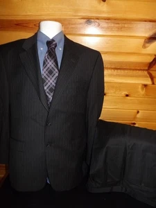 Lauren Ralph Lauren Total Comfort 44R W38 L30 Gray Pinstriped Wool Suit - Picture 1 of 8