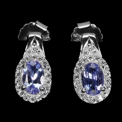 925 Sterling Silver Earrings Oval Tanzanite 6x4mm Natural Gemstone Jewelry - Image 1 of 4