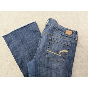American Eagle Damenjeans Größe 18 lang Künstler Super Stretch ausgestelltes Bein roher Saum - Bild 1 von 16
