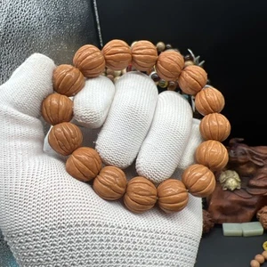 16×14mm Natural Watermelon Hedgehog Walnut Bracelet 西瓜🍉纹猴头手串~已打底 - Picture 1 of 11