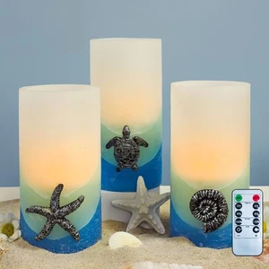 Candele blu senza fiamma, stelle marine a tema nautico, conchiglia, cavalluccio marino tremolante... - Foto 1 di 6