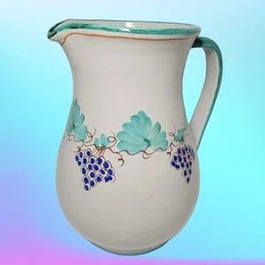 Vintage Rifa Vietri Ceramic Pitcher Signed Grapes & Leaves Design Made in Italy - Picture 1 of 16