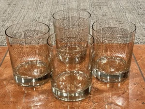 OLEG CASSINI CANADIAN CLUB GOLD GEOMETRIC ROCKS OLD FASHIONED MCM GLASSES SET 4 - Picture 1 of 9
