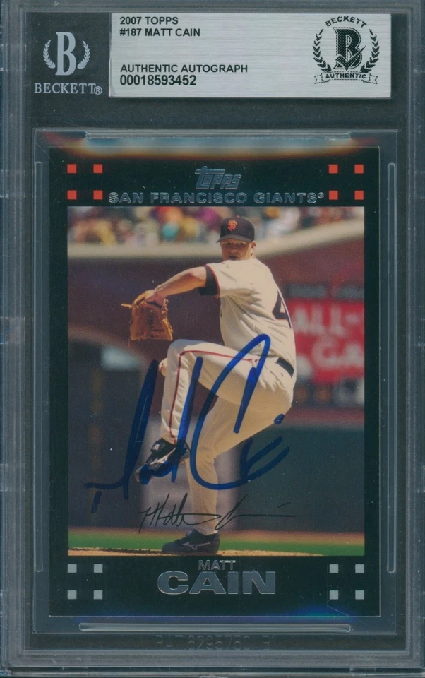 Topps #187 2007 Matt Cain Beckett autógrafo auténtico firmado *3452 Foto 1 de 1