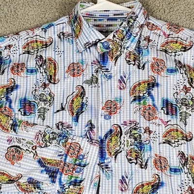 Luchiano Visconti 黑色男式衬衫大号佩斯利花卉长袖纽扣  — 第 1/4 张图片