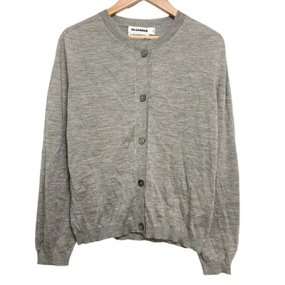 JIL SANDER 羊毛和丝绸针织开衫,尺寸 36,灰色女式二手 — 第 1/4 张图片