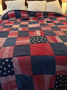 Red White Blue AMERICANA Farmhouse Quilt Full/Queen 86 x 86 - Picture 1 of 7