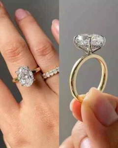 3Ct Oval Cut Moissanite Women's Solitaire Engagement Ring 14K Yellow Gold Plated - Picture 1 of 7