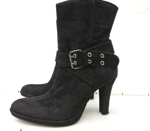 Schwarze Wildleder Plateau Stiefeletten Schnallendetail Größe 7 UK - Bild 1 von 8
