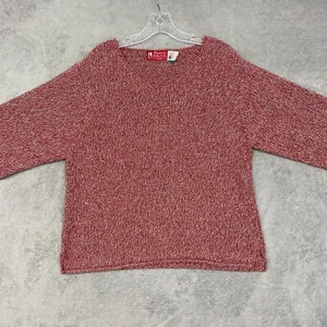 Suéter de punto vintage Binghamton para mujer L rojo algodón tejido cuello en V hecho en EE. UU. - Imagen 1 de 8
