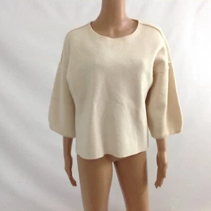 Alice + Olivia Women's 100% Wool Sweater Sz M Ivory Thick Semi Crop Short Sleeve - Picture 1 of 10