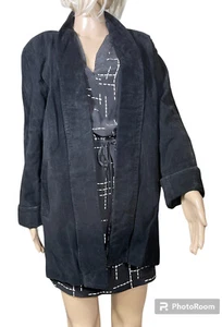 Dana Brooke 6 Black Suede Leather Jacket Long Blazer Cuffed - Picture 1 of 7