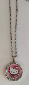 Vintage HELLO KITTY Pink Pendent Silver Tone Necklace 8" Sanrio - Picture 1 of 6
