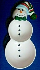  Pacific Rim-Christmas Holiday Snowman Double Serving Ceramic Candy Dish