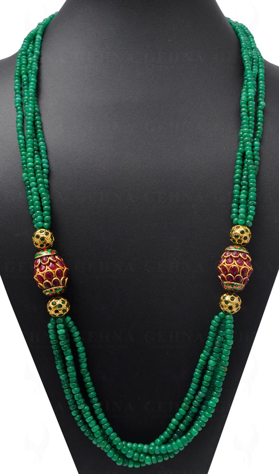 Conta cabochão pedra preciosa esmeralda com tambor de trabalho Pacchi cravejado de rubi LN011033 - Imagem 1 de 1