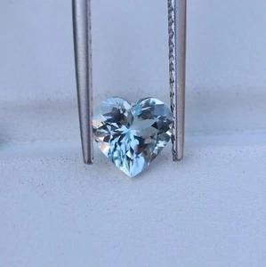 1.48 Cts 7.8x8.3x5 MM Natural Light Blue Aquamarine Faceted Heart Gemstone - Picture 1 of 9