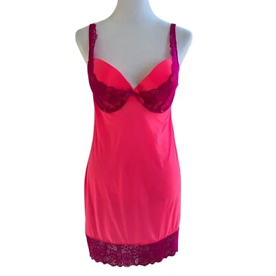 Victorias Secret Slip Dress Nightgown Lingerie Lace Trim Hot Pink Purple 36D - Image 1 of 4