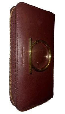Salvatore Ferragamo Gancini Cartera Larga Cuero Vino Cuero Logo Foto 1 de 4
