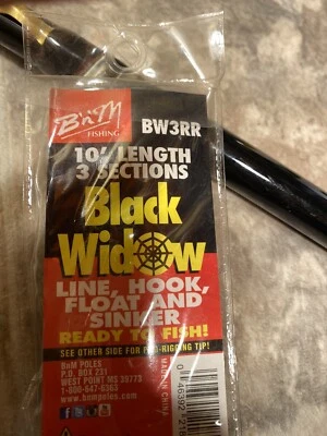 B n M 钓鱼 BW3R 全新 10' 3 段黑寡妇线,钩子和浮子 & 水槽 — 第 1/4 张图片