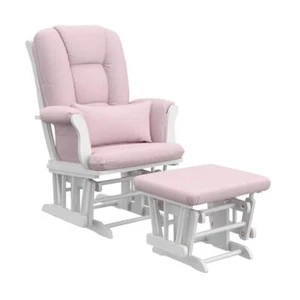 Storkcraft Ottoman Set Solid Wood Base Pink Swirl Cushion Glider Tuscany White - Picture 1 of 7