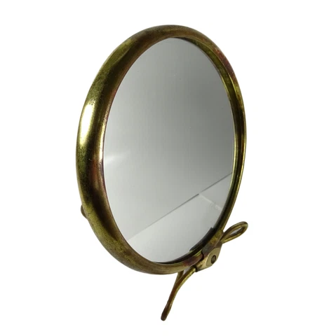 ORIGINAL 1920S ART DECO FRENCH 20TH CENTURY TABLE ROUND MIRROR SOLID BRASS Cover