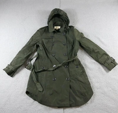 Michael Kors Rain Coat Womens M Green Lined Belted Pockets Hooded - Image 1 of 4