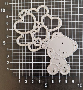 Stanzschablone Teddy mit Luftballons Karten basteln Geburtstag Kinder - Bild 1 von 3
