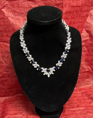 Impresionante collar de diamantes de imitación de zafiro de plata de ley de 17 pulgadas Foto 1 de 4