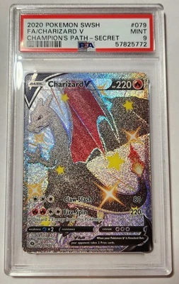 2020 POKEMON SWORD & SHIELD CHAMPION'S PATH SECRET #079 FA/CHARIZARD V PSA 9 - Image 1 of 2