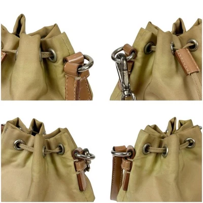 PRADA handbag drawstring style nylon khaki beige Shoulder bag Silver Hardware - Image 1 of 4