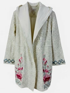 Caite Rhea Jacket Kyla Seo Karyn Embroidered S Pockets Wrap Ivory Cheetah NWOT - Picture 1 of 13