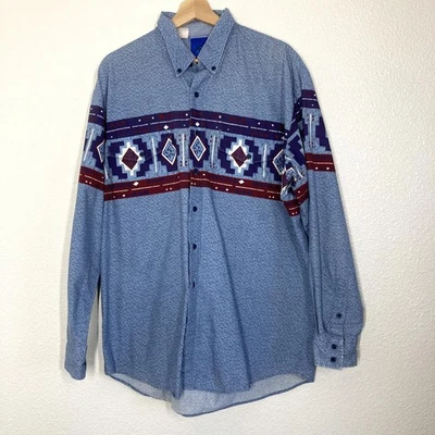 Vintage Roper Shirt Mens XL Blue Southwestern Aztec Western Button Down 90s - Image 1 of 4
