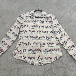 Express Portofino Shirt Womens S White Red Blue Palm Tree Sheer 4th of July USA - Picture 1 of 16