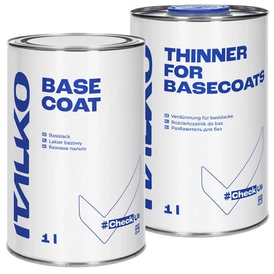 ITALKO Pintura base pintura coche metálica sin diluir color deseado a elegir 1L + dilución 1L juego