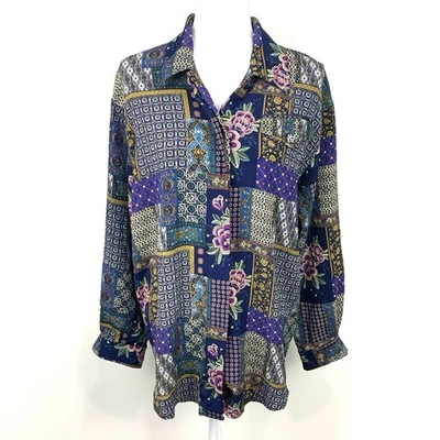 Blusa túnica vintage años 80 Christie & Jill mujer L abotonada retazos colorida Foto 1 de 4