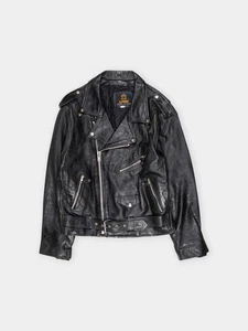 00s UNIK Black Leather Biker Jacket M Vintage - Picture 1 of 8