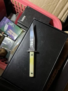 Vintage Miniature Mini Bowie Knife Letter Opener w/ Leather Sheath USA (GOOD) - Picture 1 of 6