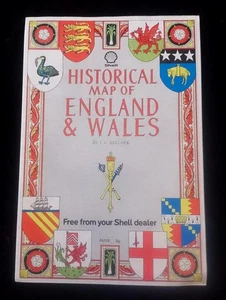 Vintage Shell Historical Map of England Wales heraldic crests 1971 Bartholomew - Picture 1 of 5