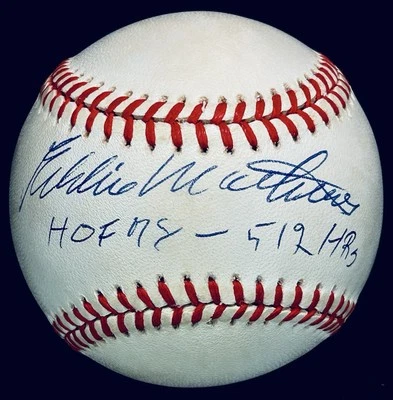 🔥 EDDIE MATHEWS HOF 78 512 HRs INSCRIBED SIGNED BALL JSA RARE CONDITION 🔥 - Image 1 of 3