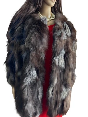 Chaqueta de piel de zorro plateada real ropa exterior de lujo talla L suave, forro parka para invierno Foto 1 de 4