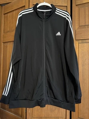 Jaqueta de pista Adidas masculina tricot preta com listras brancas tamanho 3X - Imagem 1 de 2
